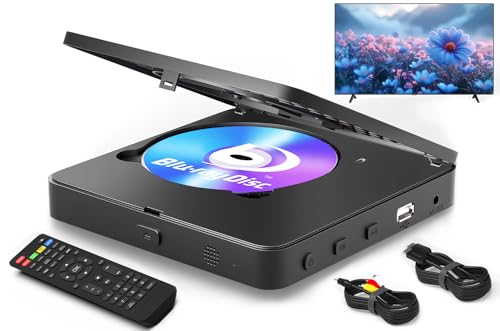 Blu Ray Player 1080P Blu Ray Disc Player für Heimkino spielt alle DVDs und Region B 2 Blu Rays ab unterstützt USB Stick 128GB mit HDMI und AV Ausgang inklusive PAL NTSC Konverter und Anschlusskabel