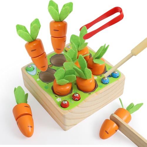 XIAPIA Montessori Spielzeug Baby Motorikspielzeug Steckspiel aus Holz, Lernspielzeug Karottenernte Geschenk für Kinder Junge Mädchen zum Geburtstag Neujahr Weinachten