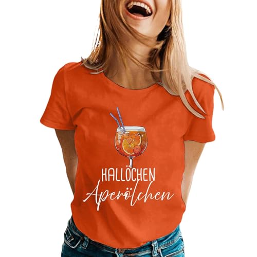 Damen Hallöchen Aperölchen I Aperol Spritz Lustiges Freizeitshirt T-Shirt Karneval und Fasching mit Cocktail Druck Leicht Top Casual Bluse Kurzarm Sportshirt Stilvolle Fun-T-Shirt Oberteile