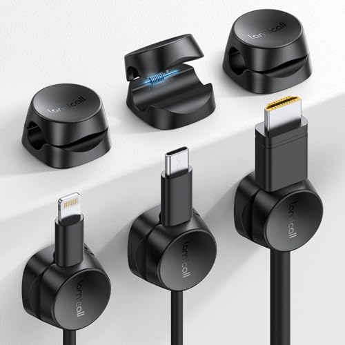 [6 Stück] Lamicall Kabelhalter Kabelclips, Kabel Organizer - [Einhand-Bedienung] Feder Kabelklemmen Selbstklebend, Kabelorganizer für Schreibtisch/Wand, Kabelmanagement für Netzkabel, HDMI, Ladekabel