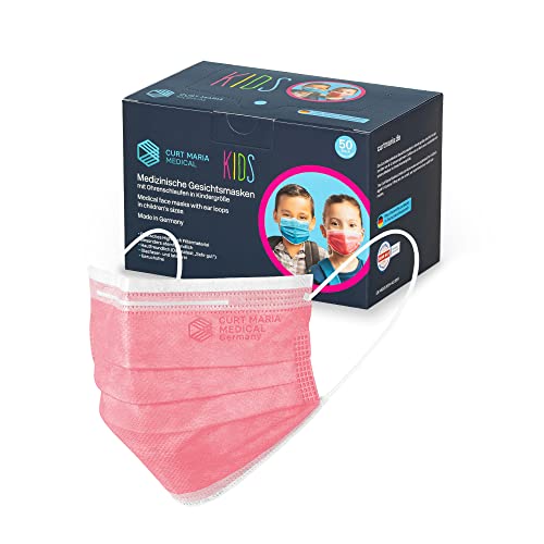 STAUBPIRAT Curt Maria Medical - 50 Stück Mund- Nasenschutz 100% MADE IN GERMANY - CE EN 14683 - medizinische Maske für Kinder, koralle