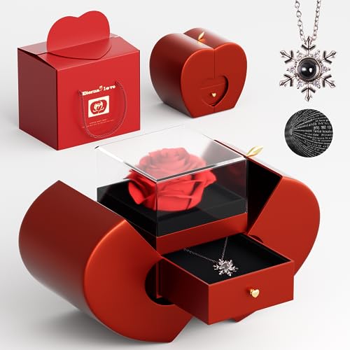 Ewige Rose Geschenk für frauen, Rose Geschenk mit ich liebe dich Halskette für sie, Rose Blume Geschenke für ihre Frau Freundin Mutter auf Geburtstag, Jahrestag, Valentinstag, Muttertag, Weihnachten