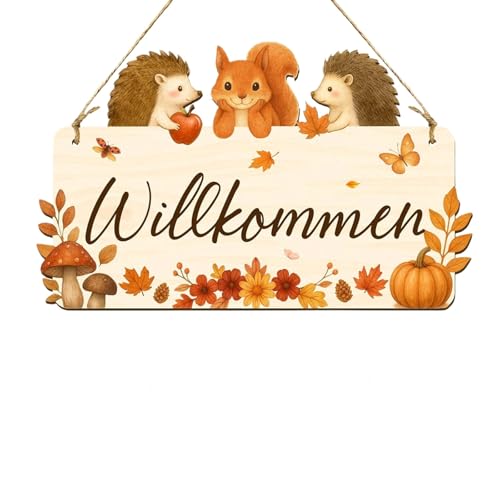 Herbstdeko tür Herzlich Willkommen Schild aus Holz, Erntedankfest Herbst Dekoration Herbstdeko zum Basteln Deko für Eingang, Balkon, Garten