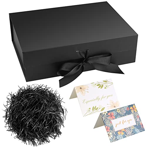 Geschenkbox mit Schleife, magnetische Geschenkkarton mit Deckel, Geschenk Verpackungsbox, Dekorative Box, Geschenkschachtel für Geschenke, mit zerkleinertem Papier, Karten (Schwarz)