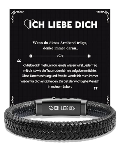 CheersLife Geschenk für Ihn Vatertag Armband Herren - Ich Liebe Dich Geschenke für Männer Freund Ehemann - Geschenk Mann Hochzeitstag Jahrestag Liebes Geburtstag Lederarmband Partner Verstellbar