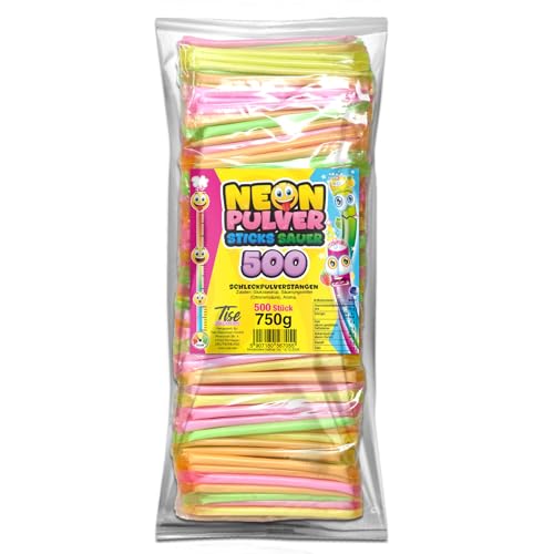 Tise Süsswaren Neon Pulversticks Karneval Fasching Wurfmaterial Brause Pulver Stangen Schleckpulver, 500 Stück (750g)