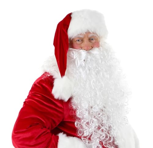 MERRYXMAS 2 in 1 - Nikolausbart Set mit Perücke - Weihnachtsmannbart - zum Verkleiden als Nikolaus - Weihnachtsmann - Santa - Weihnachten - Nikolauskostüm