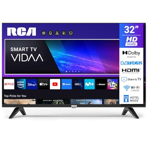 RCA VRS32HQ1 Smart TV 32 Zoll (80cm) HD LED Fernseher mit WLAN, Triple Tuner (DVB-T/T2, DVB-C, DVB-S/S2), App Store, HDMI, USB, CI/CI+, Netflix, YouTube und mehr [RVSmart 2024]