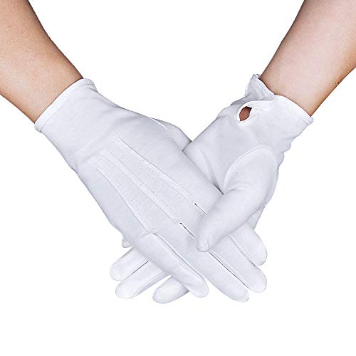 OLESILK Parade Handschuhe für Frauen und Herren Weiße Baumwolle formelle Smoking Kostüm Ehrengarde Handschuhe mit Schnappverschluss Inspektionshandschuhe Für Münzen, Schmuck, Silber, Weiß, 2 Paare