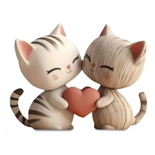 Yoljun 2D Holz-Katzenpaar-Figur, Katzen Deko, Holz Deko, Katzenskulptur, Kleine Holzfiguren Für Zuhause und Büro, Einzigartiges Katzen Geschenk für Katzenliebhaber
