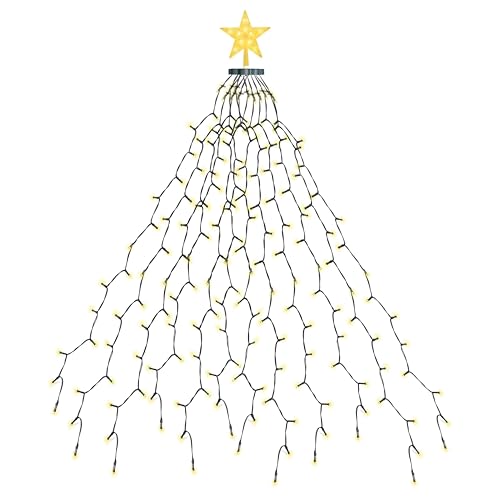 EcoNour 1,5 m Christbaumbeleuchtung | 200 LED-Lichterketten mit Ring und 12 Girlanden | 8 Modi | LED-Lichterkette für Weihnachtsbäume (150 cm & 180 cm) | Warmweißes Licht für drinnen und draußen