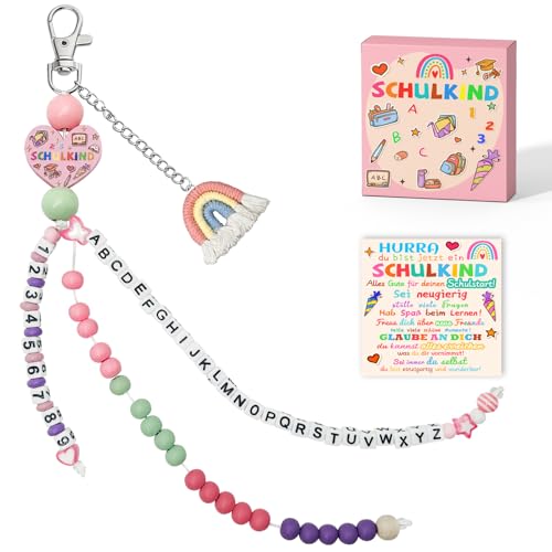 YUNYAKARSA Schultüte Füllung, Rechenkette Geschenk Einschulung Mädchen, Füllung Schultüte, Schulkind 2026 Mädchen Glücksbringer Schulanfang Geschenke mit Grußkarte Geschenkbox