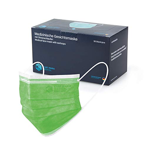 STAUBPIRAT CURT MARIA MEDICAL 50 Stück Medizinische Gesichtsmasken made in Germany Mundschutz 3-lagig mit Ohrenschlaufen zum Einmalgebrauch grün