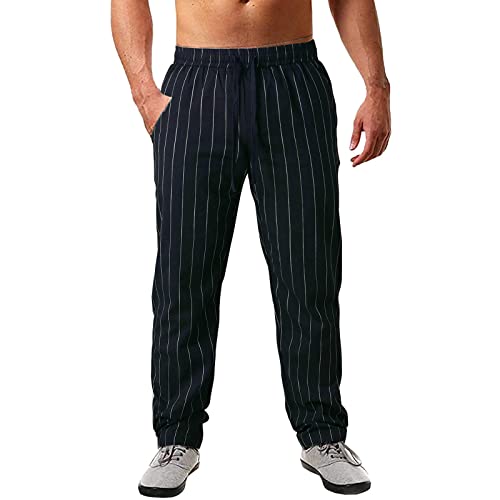 AMDOLE Jeggings Herren Lässige Sporthose aus Baumwolle und Leinen für Frühling und Sommer mit Nadelstreifen Herren Freizeithose Cargo