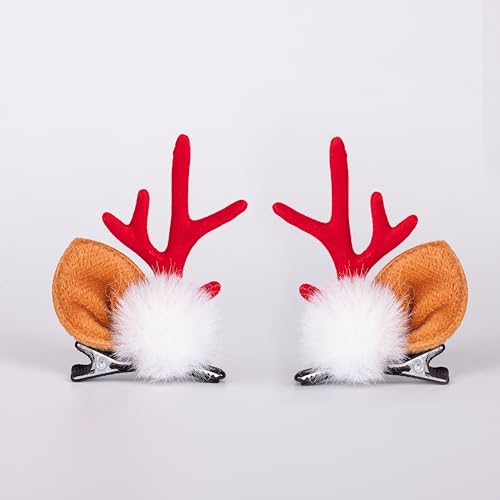 Aeonda Weihnachts Haarschmuck Rentier Haarspange Weihnachten Accessoires Weihnachtsgeschenke für Frauen, Mädchen, Damen, Kinder (2 Stück, Rot)