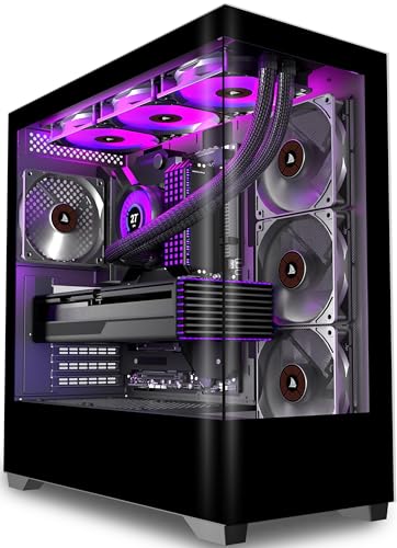 KEDIERS PC Gehäuse Vorinstallierter 4 × 120MM Schwarz Lüfter, ATX Mid Tower PC Gehäuse, Computergehäuse mit Panoramaaussicht Gehärtetes Glas Front Panel,Schwarz，P4