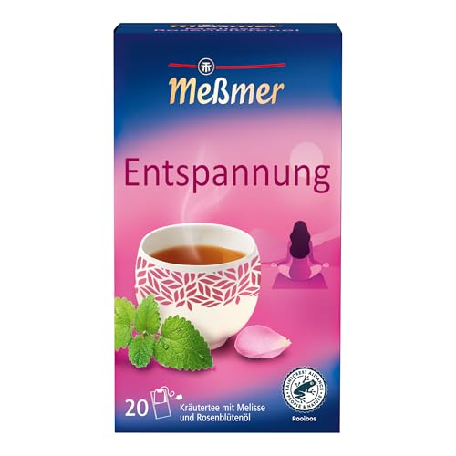 Meßmer ENTSPANNUNG | Kräutertee mit Melisse & Rosenblütenöl | 20 Teebeutel | sanft-blumiger Geschmack