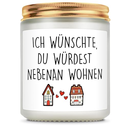 Giftasy Geschenke für Frauen - Duftkerze mit Spruch, Geburtstagsgeschenk für Frauen, Beste Freundin Geschenke, Geschenke für Freundin, Geschenke für Schwester, Ich wünschte du würdest nebenan wohnen