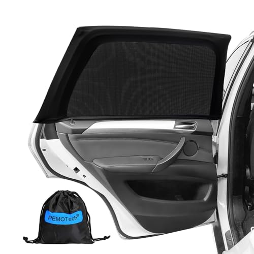PEMOTech Sonnenschutz Auto Baby,(2-Stück)ZERTIFIZIERTER UV-Schutz,[2025 Upgrade] Nachhaltiges & Hochwertiges Atmungsaktive Spandex,Sonnenschutz Auto Kinder fit 99% Autos, Privatsphäre Für Ihre Familie