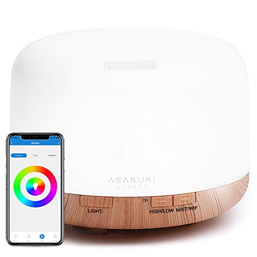 ASAKUKI Alexa Aroma Diffuser 500ml, WLAN Smart Ätherische Öl Ultraschall Duftlampe Luftbefeuchter, Kompatibel mit Alexa und Google Home, APP Steuerbar