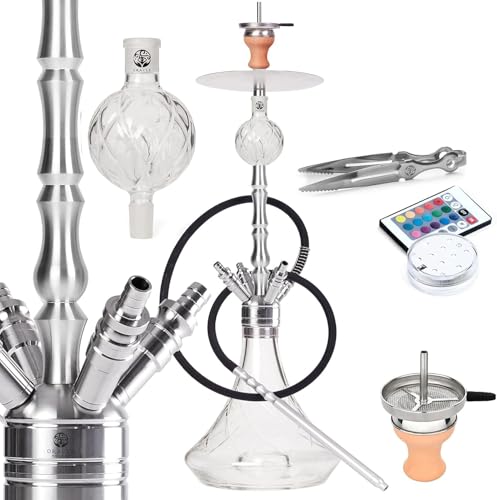 ORACLE HOOKAH® Shisha-Set aus Edelstahl - V2A Wasserpfeife Silber 90cm -Komplett Set mit Zubehör wie Schlauch, Kopf, Mundstück, Molassefänger - 1 Schlauch / 1 Mundstück