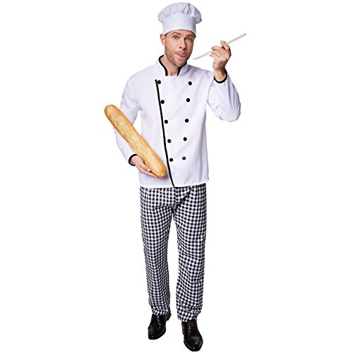tectake dressforfun Koch Kostüm Herren, Küchen Chef Karneval Kostüm, Kochjacke Herren, Fasching Kostüm Herren, mit Karierte Hose Herren und Kochmütze Herren weiß, Ratatouille Kostüm (M | Nr. 301539)