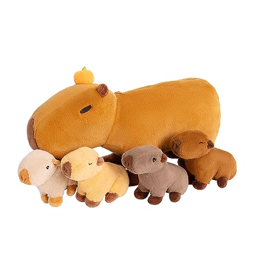 OUOZZZ | Capybara-Plüschtier – Stofftierspielzeug für Kinder – schönes Weiches Stofftier – Gefüllte Capybara-Mutter Bringt 4 Baby-Capybaras mit – Tierspielzeug, Geschenke für Mädchen und Jungen