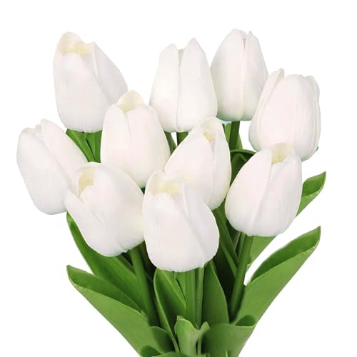 Rjayaa Künstliche Tulpen Blumen 10 STK Fake Kunst Tulpen Künstlich Kunstblumen Weiß Fake Blumen Flowers Frühling Deko für Vase Hochzeit