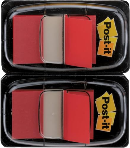 Post-it Index Haftstreifen, Standard, Rot, 2 Spender, 25.4 mm x 43.2 mm, 50 Haftstreifen/Spender - Extrastarke Haftstreifen für Dokumente und Informationen