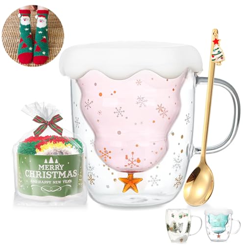 Süße Weihnachtsgeschenke Tasse Weihnachten Doppelwandige Glastassen,Milchtee-Espressotasse,Weihnachtstasse Lustige Weihnachtsgeschenke für Frauen,Männer,Kinder,Mädchen,Mama,Beste Freundin,Kollege