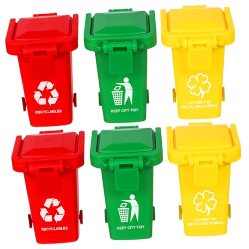 QUMIIRITY 6 Stück Mülleimer Spielzeugset für Kinder Müllklassifizierungsspielzeug mit Deckel und Rädern Frühpädagogisches Lernspielzeug für Umweltbewusstes Recycling
