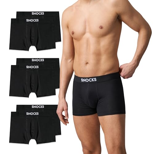 Snocks Boxershorts Herren aus Bio-Baumwolle (6er Pack) - Atmungsaktiv und Ideal für Sport und Alltag - Kein juckendes Etikett und komfortabler Bund - Unterhosen Herren - Gr.L, Farbe Schwarz