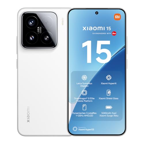 Xiaomi 15 Smartphone, 12+512GB, Weiß, Handy ohne Vertrag, 50MP Leica Kamera, 120Hz WQHD+ AMOLED Display, Snapdragon 8 Elite, 5240mAh, 90W HyperCharge, Xiaomi Hyper AI, Dual-SIM