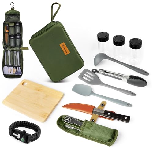E EASTSTORM Camping Küchenhelfer Set mit Wasserdichter Tasche – kompaktes und Leichtes Kochgeschirr für Camping, Outdoor, Wandern und Bergsteigen – Ideales Set für Rucksäcke