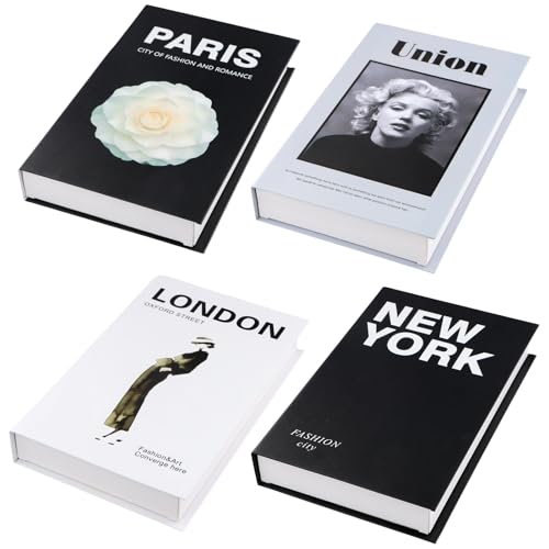 4 Stück Deko Bücher für Heimdekor, Dekorative Bücher Faltbare, Buchattrappe Deko Bücher Set, Gefälschte Bücher Display Bücher, für Wohnkultur Bücherregal, Couchtisch, Regale, Büro (schwarz und weiß)