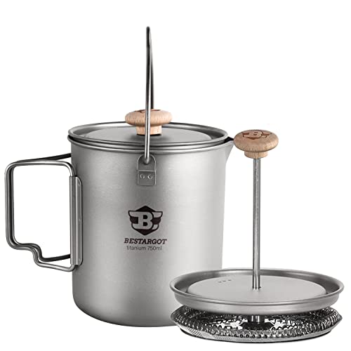 Bestargot French Press Titan Camping Kaffeekocher, 750ml max Titan Topf Becher Tasse für Outdoor & Camping, ultraleichtes Campinggeschirr, 188g für Bushcraft & Reisen