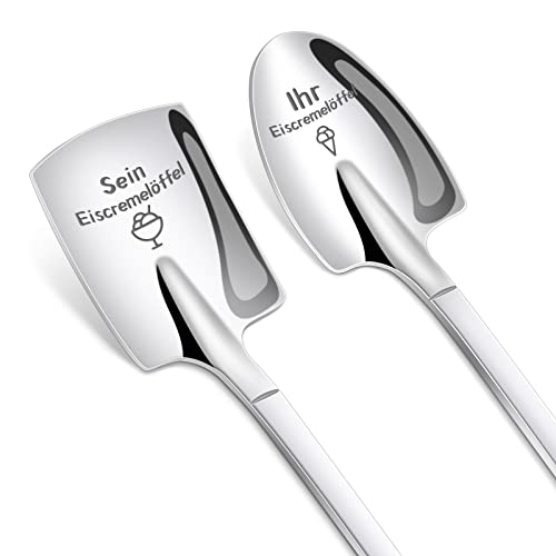 Tulolvae Hochzeitsgeschenke für Brautpaar, Jahrestag Geschenk für Ihn und Sie 2 Stück Eislöffel mit Gravur, Geburtstagsgeschenk Weihnachtsgeschenk für Frauen Männer, Verlobungsgeschenk für Paar