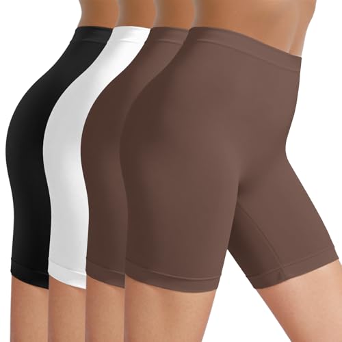 TIICHOO Radlerhose Damen Kurze Unter Kleid Anti Scheuer Sommer Leggings Kurz Mehrpack 4 (XL, 1Schwarz/1Weiß/2Kaffee)