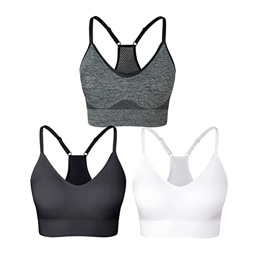 SEGRILA Damen Sport BH Set Ringerrücken Ohne Bügel Yoga Bustier Gepolsterter Fitness Training,Schwarz,Elfenbeinweiß,grau,L