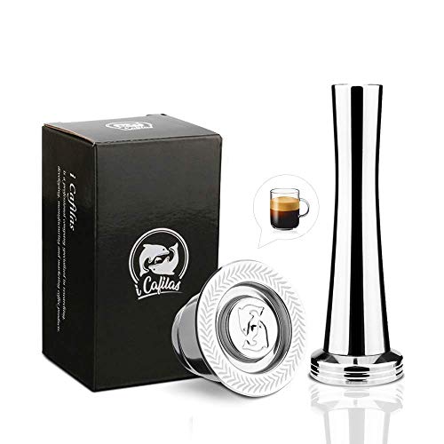 i Cafilas Wiederbefüllbare Nes presso Kaffeekapsel aus Edelstahl,Refill-Kapsel für umweltbewusste Kaffee-Liebhaber,Kaffeekapsel kompatibel mit Nes presso (Kaffeekapsel+Kaffee-Tamper)