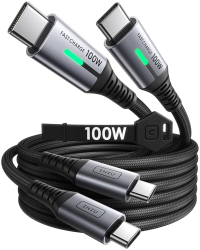 INIU USB C auf USB C Kabel, 100W [2m+2m] Typ C Schnellladekabel PD 5A QC 4.0 Nylon Ladekabel USB-C Aufladekabel für iPhone 16 15 MacBook Pro 2021 iPad Air Samsung S22 PS5 Switch Pixel 7 Huawei usw.