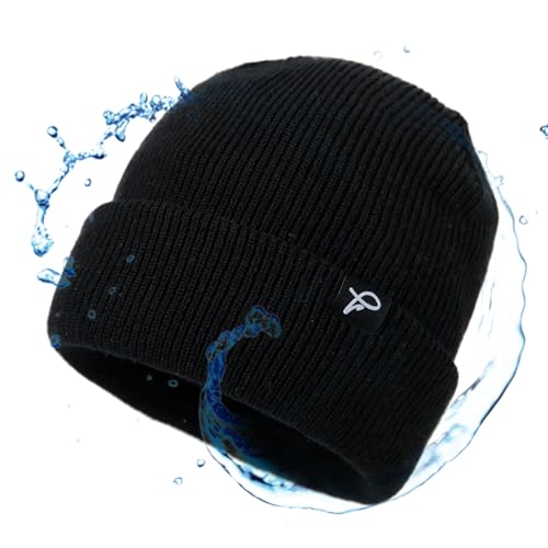 TOP-EX wasserdichte Wintermütze Herren & Damen, Warme Fleece-gefütterte Strickmütze Beanie, Atmungsaktive Outdoor Lauf- & Skimütze, Winddichter Regenschutz, Herrenmütze Schwarz XXL