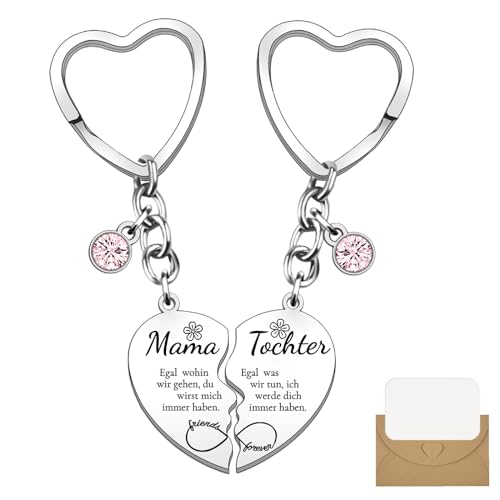 Mezrkuwr 2 Stück Mutter-Tochter-Herz, Schlüsselanhänger-Set, Geschenke für Mama, Muttertag, Geburtstag, Tochter Motivierende Geschenke