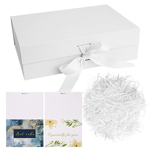 Weiß Geschenkbox mit Schleife, magnetische Geschenkkarton mit Deckel, Geschenk Verpackungsbox, Dekorative Box, Geschenkschachtel für Geschenke, mit zerkleinertem Papier, Karten