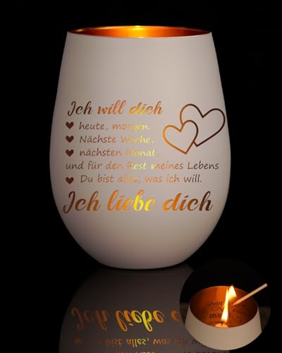 Valentinstag Teelichthalter Geschenk für Sie Freundin Valentinstagsgeschenk, Windlicht mit Gravur Ich Liebe Dich Partner Geschenke für Frauen, Windlichter Jahrestag Geburtstagsgeschenk für Ehefrau