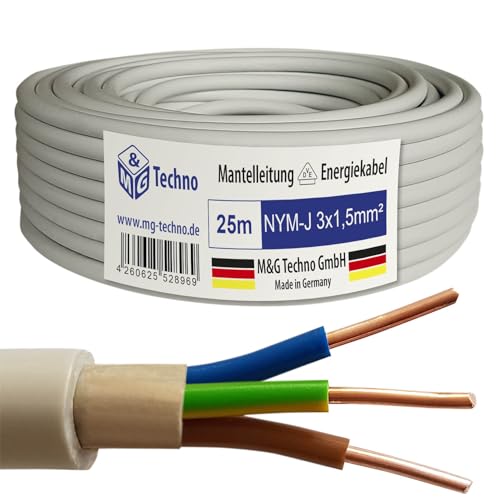 M&G Techno 25m NYM-J 3x1,5 mm² Mantelleitung Feuchtraumkabel Elektrokabel Kupfer Made in Germany