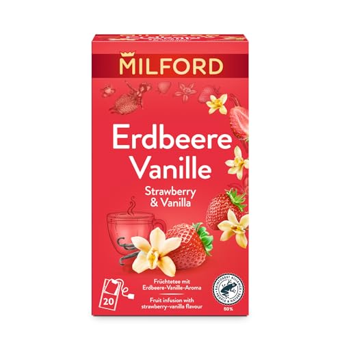 MILFORD Erdbeere Vanille | Früchtetee mit Erdbeere-Vanille-Aroma | 20 Teebeutel