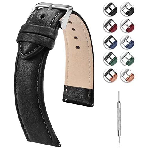Fullmosa 20mm Armband kompatibel mit Samsung Galaxy Watch 7/6/5/4/FE 40mm 44mm/5 Pro 45mm/Galaxy Watch 6 Classic 47mm Garmin Vivoactive 5 Damen Leder Uhrenarmband, Schwarz+Silberne Schnalle
