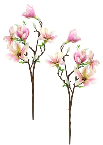 Künstlicher Magnolienzweig Kunstblume Magnolie Bündel Kunstpflanze Zweig Raumdeko Zarte Frühlingsdeko Dekozweig Ast Einzelblume Knospen Blüten Hochzeit Bouquet Decor Seidenblumen Kunstblume Kunstzweig