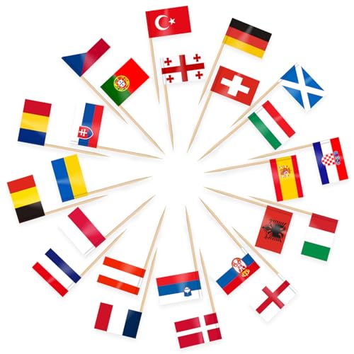 AhfuLife 100 Stück Europa Zahnstocher Flagge, 24 Euro Länder Cocktail Weltflaggen Europa Fahnen Zahnstocher für Sandwich Cupcake Toppers Eurovision 2025 Euro Damen Fußball EM WM Olympia Party Pub Deko